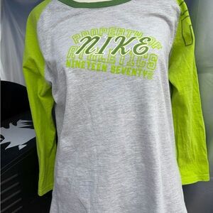Nike Heather Gray & Neon Green Raglan Long Sleeve Tee
